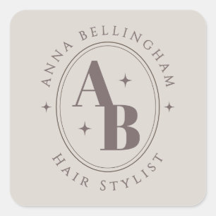 Minimal Modern Hair Stylist Naam Badge monogram Vierkante Sticker