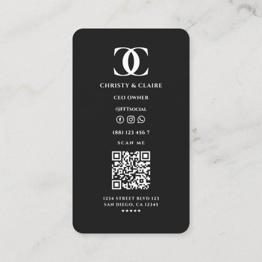 Minimal Modern Logo C Zwart Grijs Monogram Visitekaartje (Achterkant)