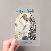 Minimal Modern Merry Bright Arch Kerstfoto Acryl Uitnodigingen (Insitu (Draagbaar))