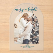 Minimal Modern Merry Bright Arch Kerstfoto Acryl Uitnodigingen (Voorkant)