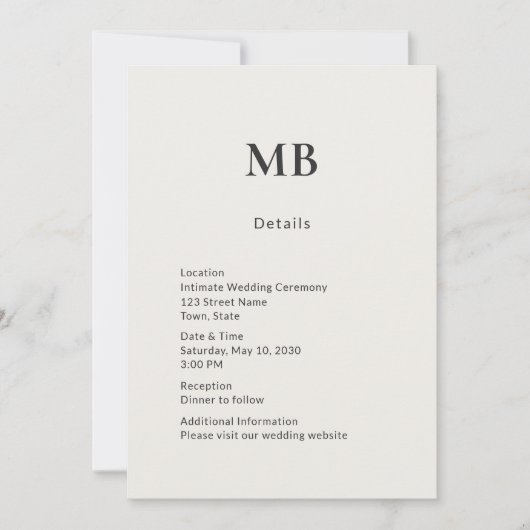 Minimal Modern Micro Wedding Details Card Kaart (Voorkant)