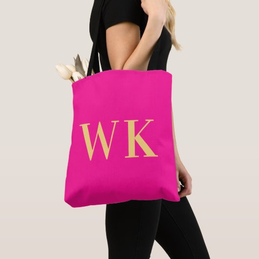 Minimal Modern Monogram Initialen Hot Pink Tote Bag (Dichtbij)