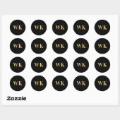 Minimal Modern Monogram Initialen Zwart Goud Ronde Sticker (Vel)