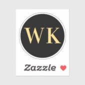 Minimal Modern Monogram Initialen Zwart Goud Sticker (Vel)