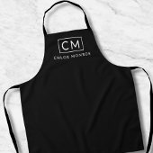 Minimal Modern Monogram Naam Classic Zwart Wit Schort