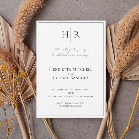 Minimal Modern Monogram Wedding Invitation Kaart