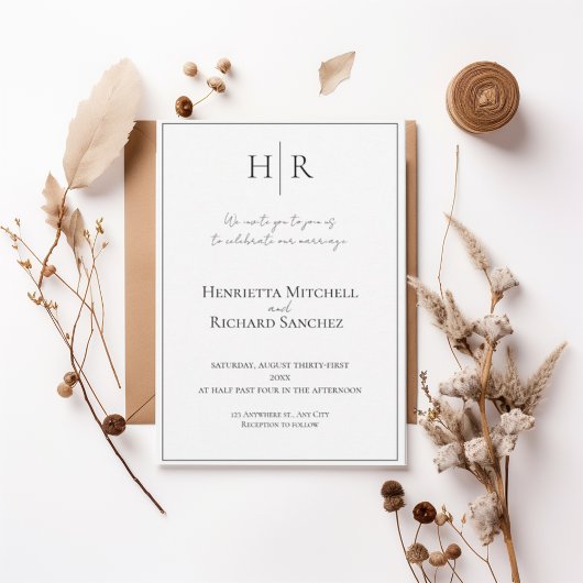 Minimal Modern Monogram Wedding Invitation Kaart