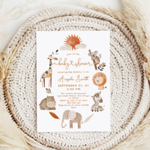 Minimal Modern Neutral Safari Animal Baby shower Kaart