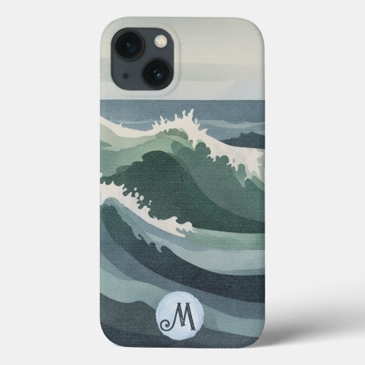 Minimal Modern Ocean Waves Waterverf Canvas Case-Mate iPhone Case (Achterkant)