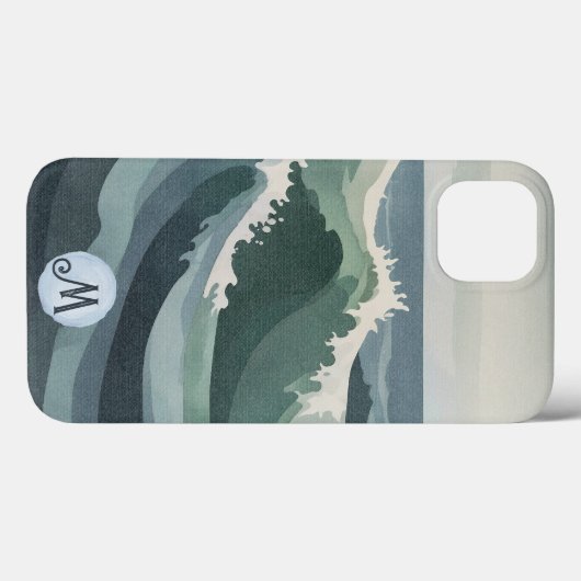 Minimal Modern Ocean Waves Waterverf Canvas Case-Mate iPhone Case (Achterkant (horizontaal))