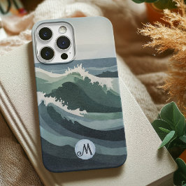 Minimal Modern Ocean Waves Waterverf Canvas Case-Mate iPhone Case