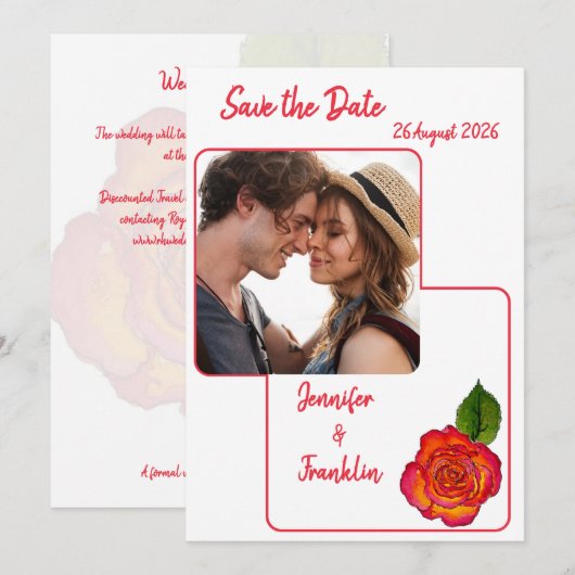 Minimal Modern Peace Roos Save the Date Wedding Kaart (Voorkant / Achterkant)