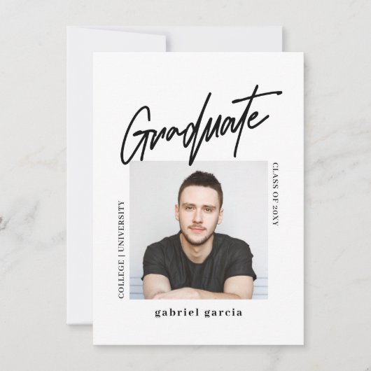 Minimal Modern Photo Script Afstuderen Party Kaart (Voorkant)