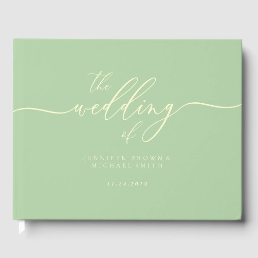 Minimal Modern Pistachio & Cream Wedding Guest Gastenboek (Voorkant)