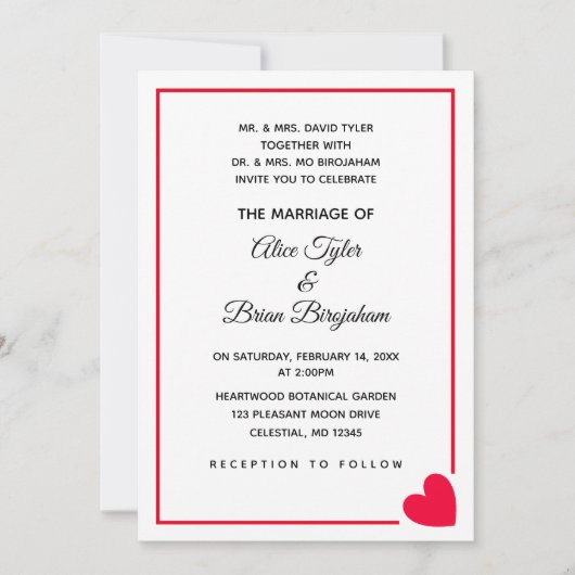 Minimal Modern Red Heart Valentijn Bruiloft Kaart (Voorkant)