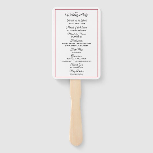 Minimal Modern Red Heart Valentijn bruiloft progra Handwaaier (Achterkant)