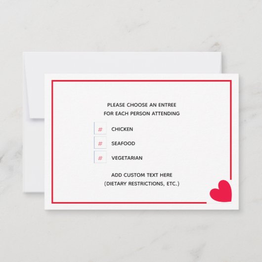 Minimal Modern Red Heart Valentijn Bruiloft RSVP Kaartje (Achterkant)