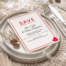 Minimal Modern Red Heart Valentijn Bruiloft Save The Date