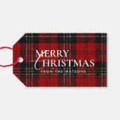 Minimal Modern Red Plaid Script Christmas Cadeaulabel (Achterkant Horizontaal)