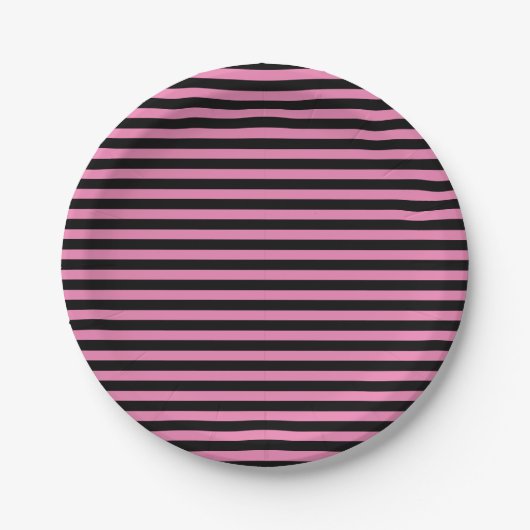 Minimal Modern Roze en Zwart Gestreept Papier Bord (Voorkant)