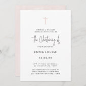 Minimal Modern Roze Waterverf Script Doop Kaart (Voorkant / Achterkant)