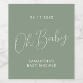 Minimal Modern Sage Green Signature Baby Shower Wijn Etiket (Enkel label)