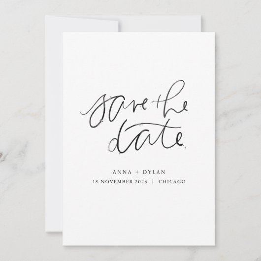 Minimal Modern Save the Date - Zwarte Waterverf Kaart (Voorkant)