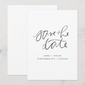 Minimal Modern Save the Date - Zwarte Waterverf Kaart (Voorkant / Achterkant)