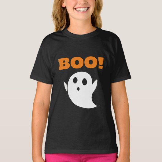 Minimal Modern Schattige Ghost met BOO! -woorden T-shirt (Voorkant)