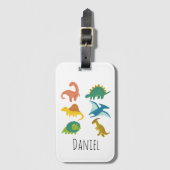 Minimal Modern Schattigee Cartoon Dinosaurus Naam Bagagelabel (Voorkant (verticaal))