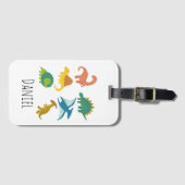 Minimal Modern Schattigee Cartoon Dinosaurus Naam Bagagelabel (Voorkant (horizontaal))