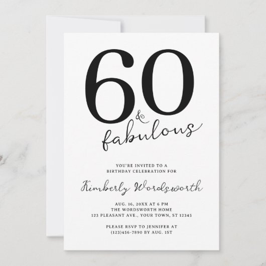 Minimal Modern Sixty and Fabulous 60th Birthday Kaart (Voorkant)