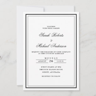 Minimal Modern Stijlvol Zwart Script Lijst Wedding Kaart