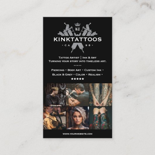 Minimal Modern Tattoo Artist Tattooist Black Grid Visitekaartje (Voorkant)