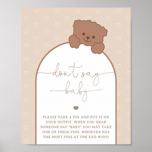 Minimal Modern Teddy Bear Dont Say Baby spel Poster (Voorkant)