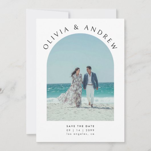 Minimal Modern Typography Arch Photo Wedding Save The Date (Voorkant)
