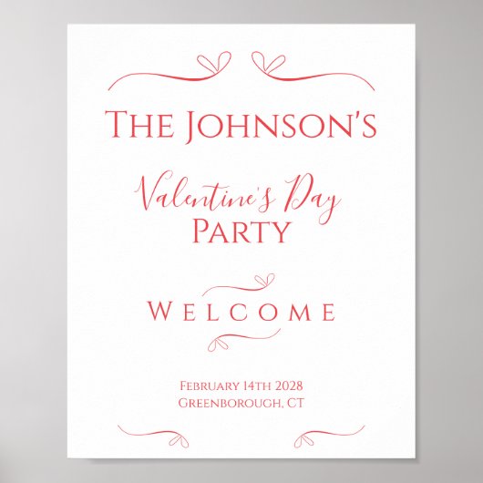 Minimal Modern Valentijnsdag Party Welkom Poster (Voorkant)