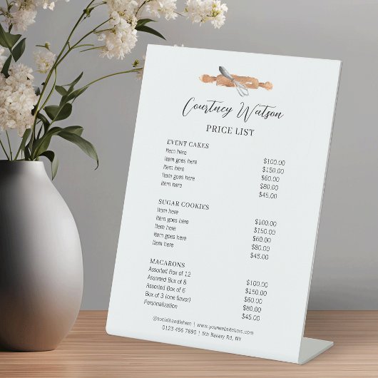 Minimal Modern Waterverf Cake Bakkerij prijslijst Reclamebord Met Voetstuk