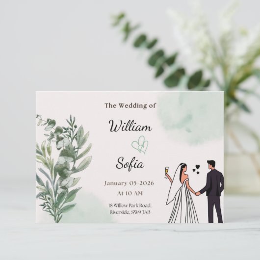 Minimal Modern Wedding Invitation RSVP Kaartje (Staand voorkant)