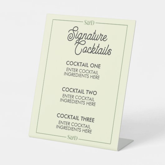Minimal Modern Wedding Signature Cocktail Sign Reclamebord Met Voetstuk (Voorkant)