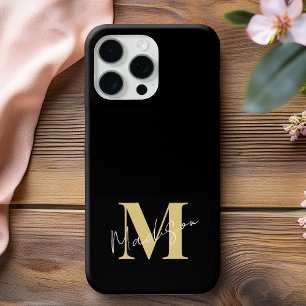 Minimal Modern Zwart Goud Initiaal Monogram Case-Mate iPhone Case