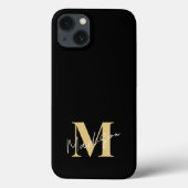 Minimal Modern Zwart Goud Initiaal Monogram Case-Mate iPhone Case (Achterkant)