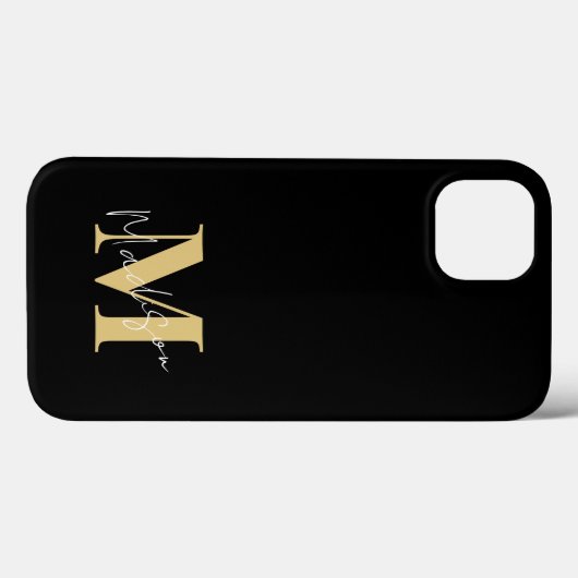 Minimal Modern Zwart Goud Initiaal Monogram Case-Mate iPhone Case (Achterkant (horizontaal))