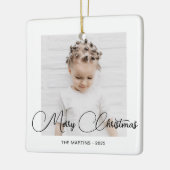 Minimal Modern Zwart Wit Kerstmis Foto Keramisch Ornament (Links)