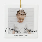 Minimal Modern Zwart Wit Kerstmis Foto Keramisch Ornament (Achterkant)