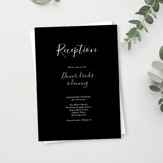 Minimal Modern Zwart Wit Wedding Receptie Kaart