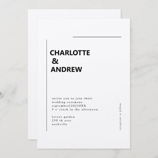 Minimal, moderne Einladung Kaart (Voorkant / Achterkant)