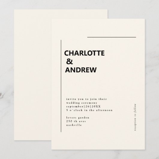 Minimal, moderne Einladung Kaart (Voorkant / Achterkant)
