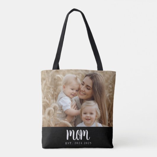 Minimal Mom Established Script Black Photo Tote Bag (Achterkant)