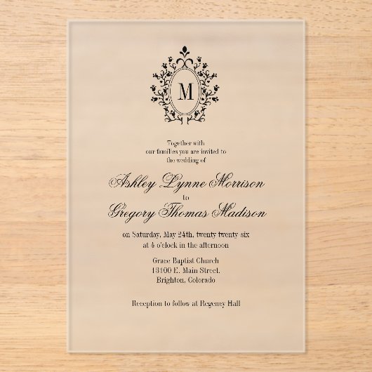 Minimal Monogram Acrylic Wedding Invitation Acryl Uitnodigingen (Voorkant)